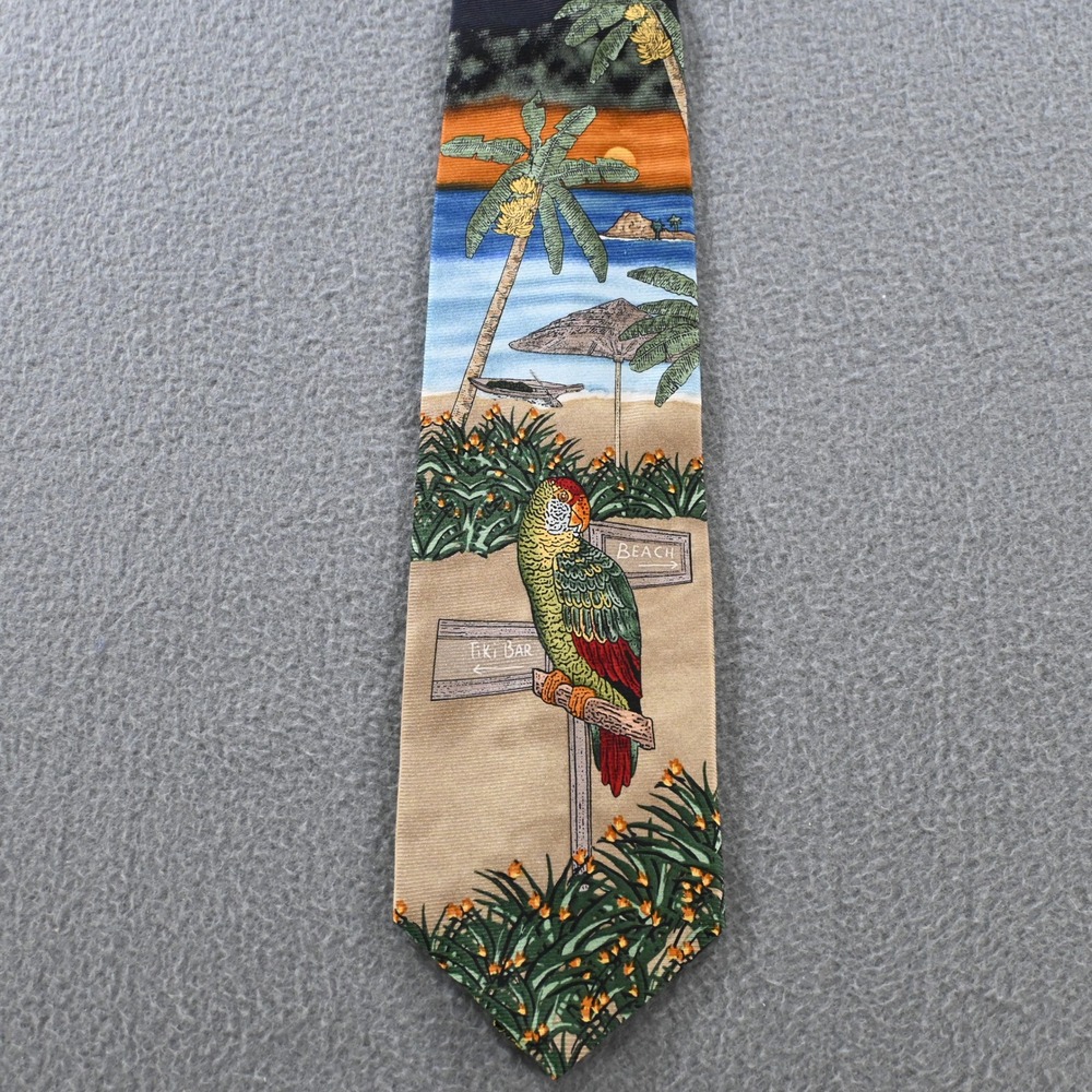 American Lifestyle Tropical Beach Parrot Tiki Bar Silk Tie OS Multicolor USA